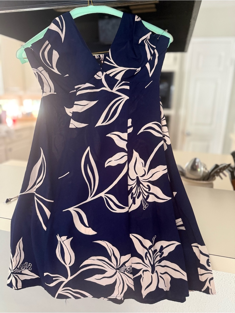 Strapless Navy Floral A-Line Dress
